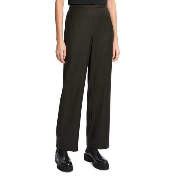THEORY 100% Virgin Wool Wide Leg Clean St Pull On Sleek Flannel Brown Pants NWT
